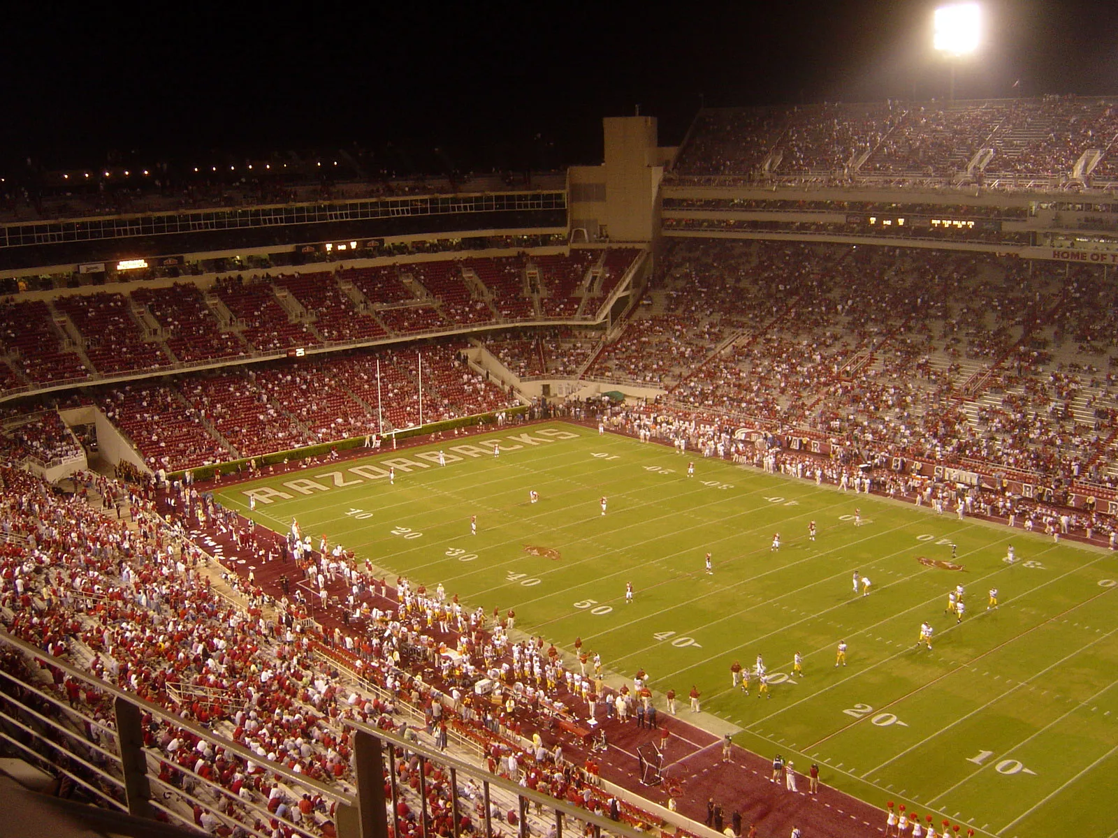 An empty American football stadium and field