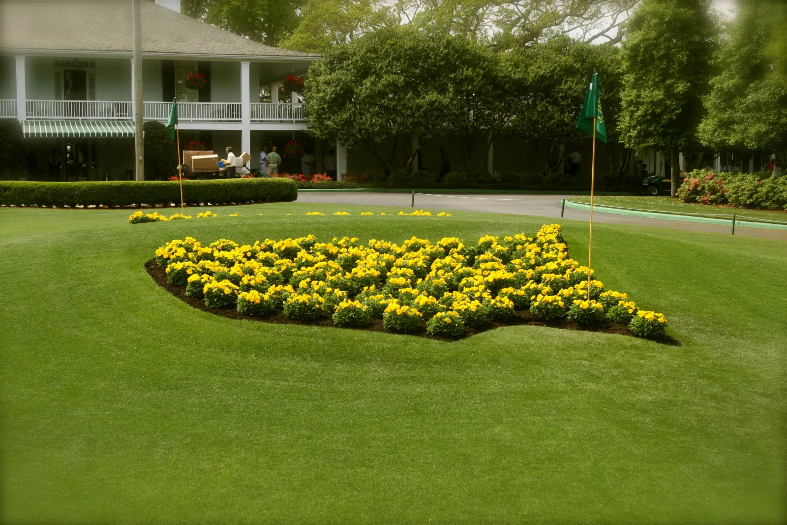 Manicured golf course fairway and greens at a major tournament