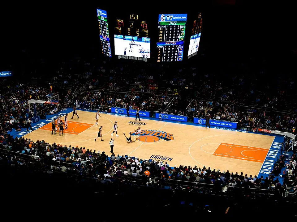 Packed NBA arena bowl during a game at Madison Square Garden