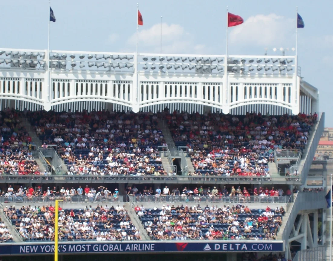 Stands and the white frieze of Yankee Stadium in the Bronx