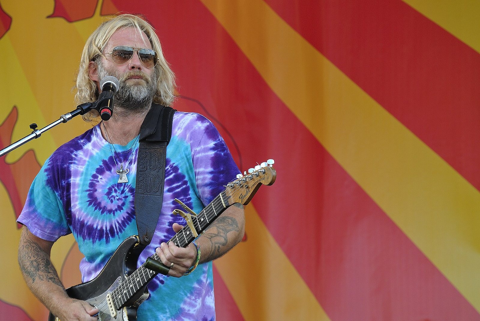 Anders Osborne playing guitar at the New Orleans Jazz & Heritage Festival, 2012