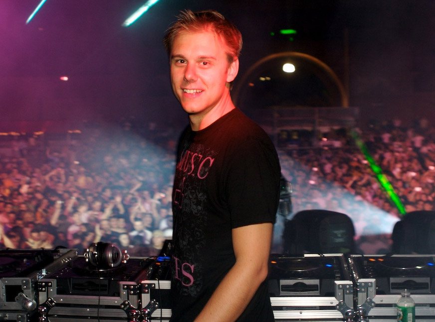 Armin van Buuren at the decks in front of a packed crowd at a 2007 event in New York