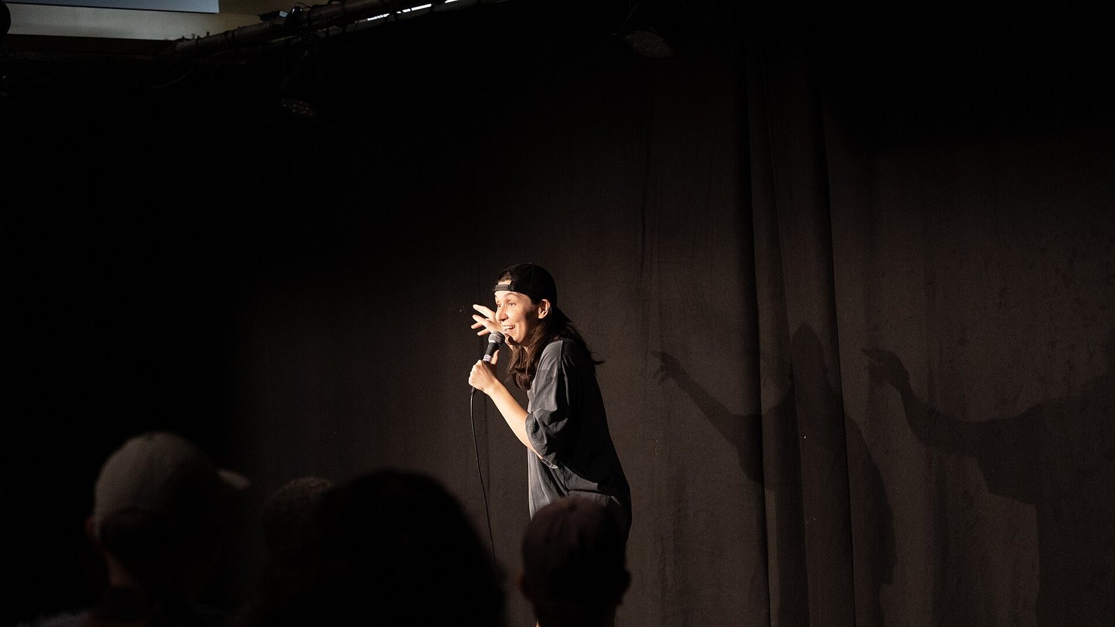 Ashley Gavin performing stand-up at the Edinburgh Festival Fringe, August 2024