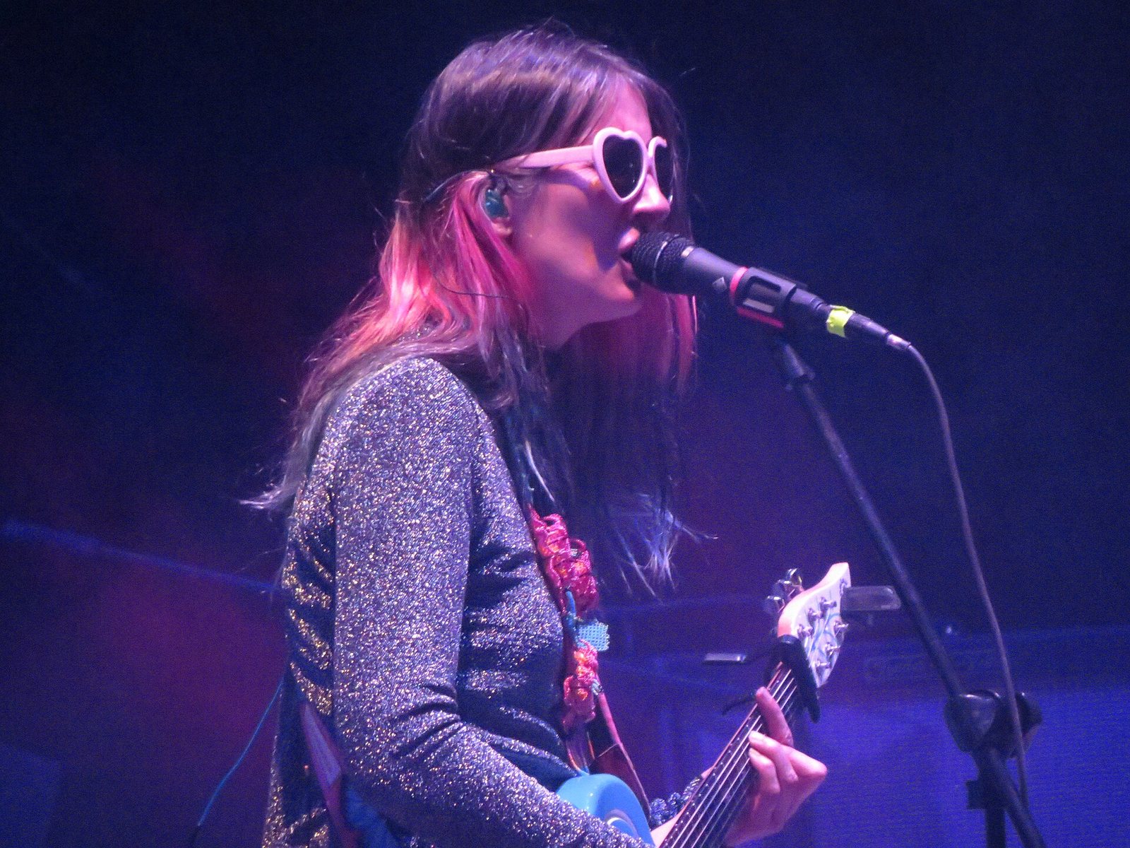 Andrea Echeverri of Aterciopelados singing on stage at Feria Nacional de San Marcos, Aguascalientes, 2017