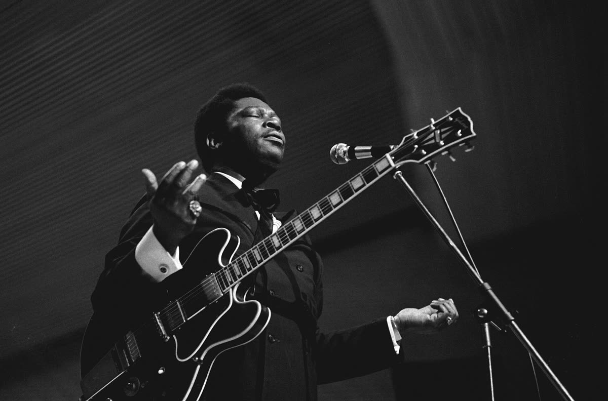 B.B. King performing live with guitar Lucille in Hamburg, 1971