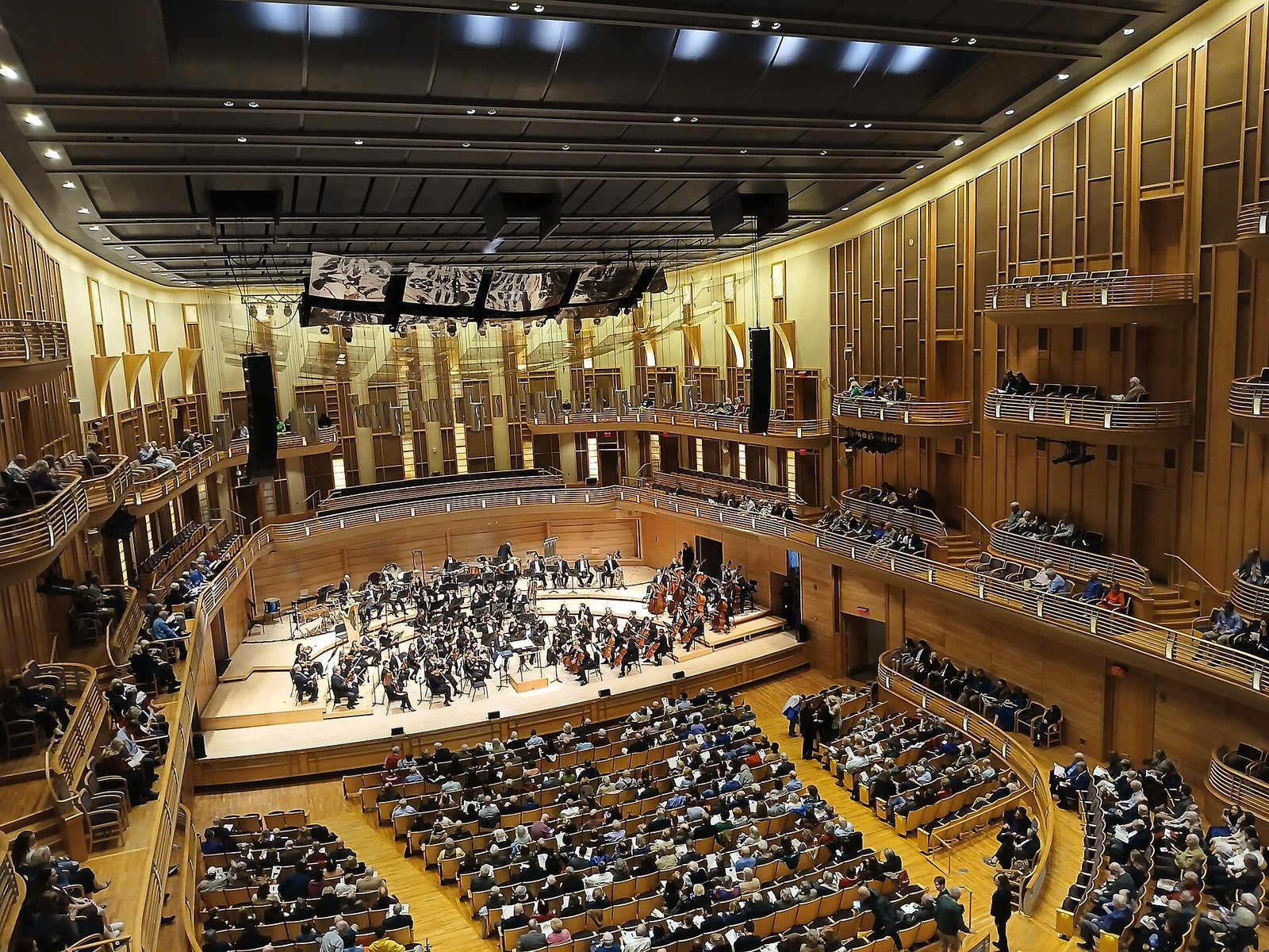 Baltimore Symphony Orchestra on stage before a concert at the Music Center at Strathmore, North Bethesda, 2024