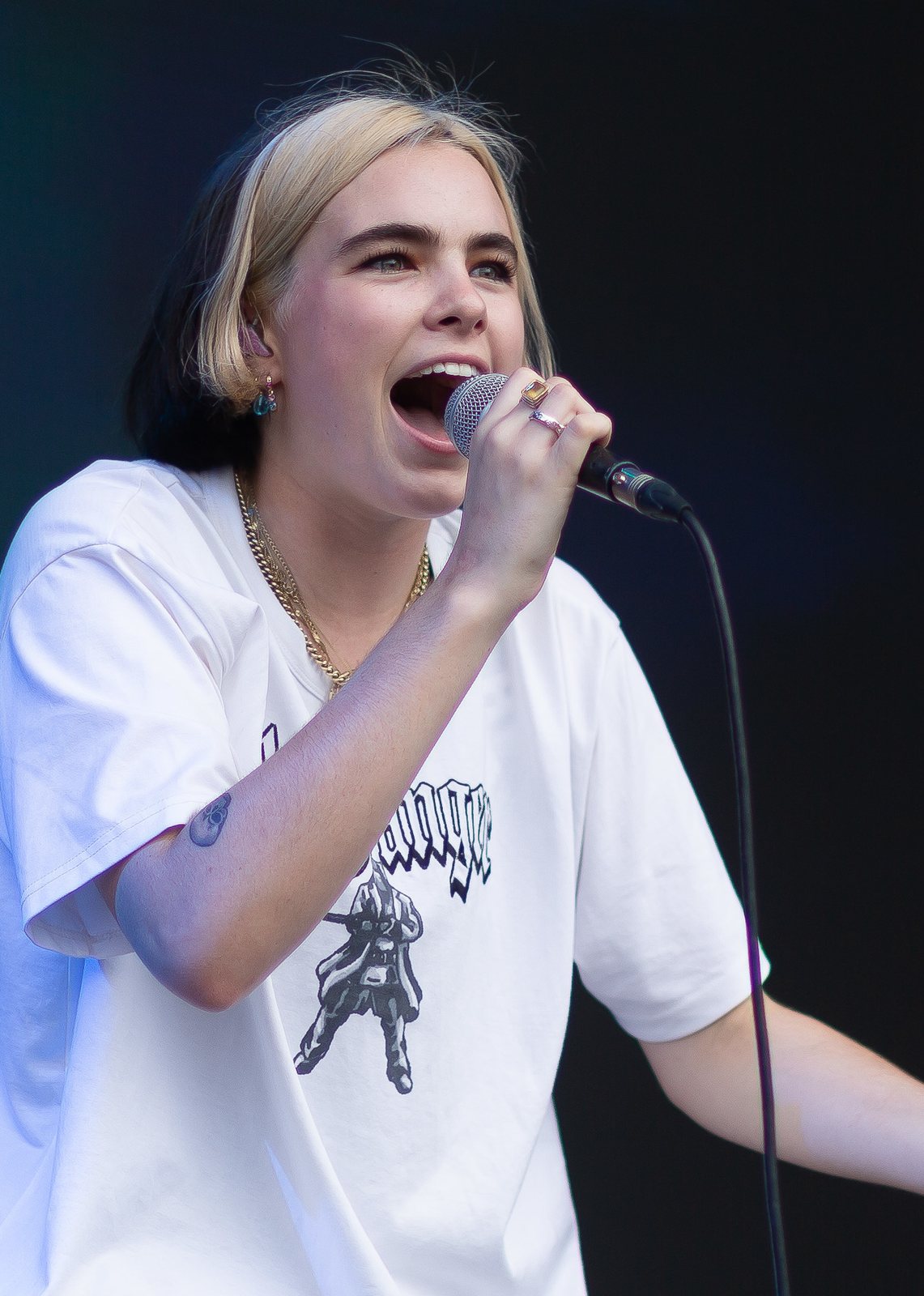 Benee singing into a microphone at Laneway Festival, Sydney, 2020