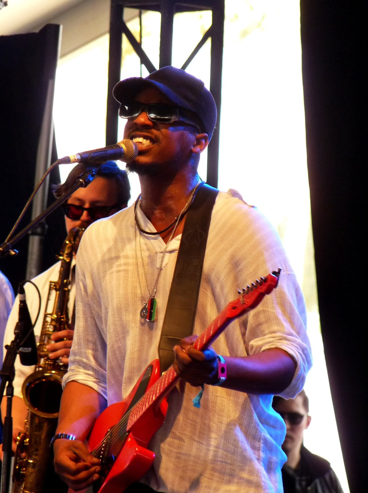 Black Joe Lewis singing and playing guitar with the Honeybears at Coachella, Indio, California, 2011