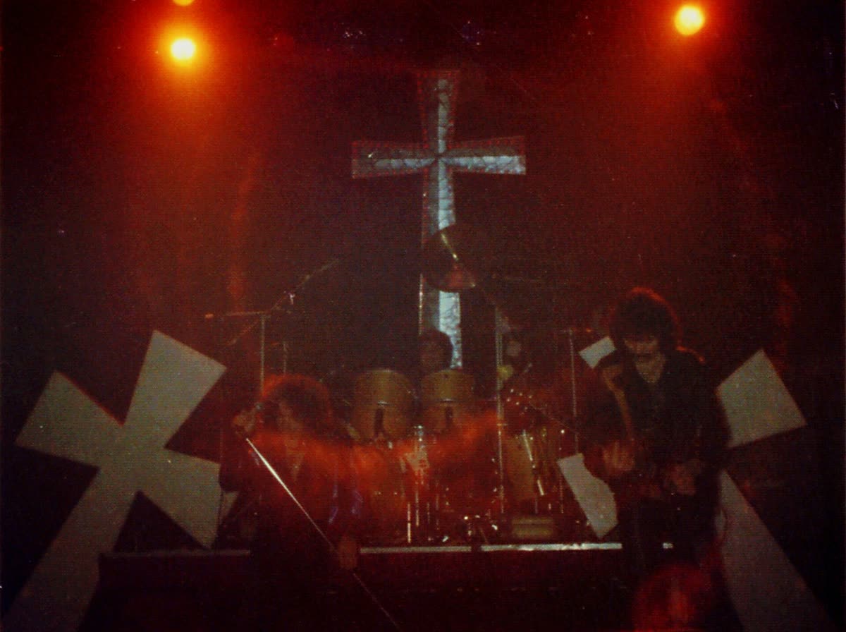 Black Sabbath performing live on stage in Cardiff, 1981