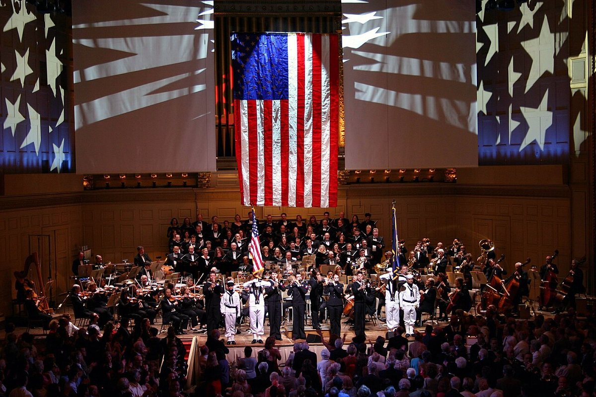 Boston Pops performing Stars and Stripes with the USS Constitution color guard at Symphony Hall, Boston, 2006