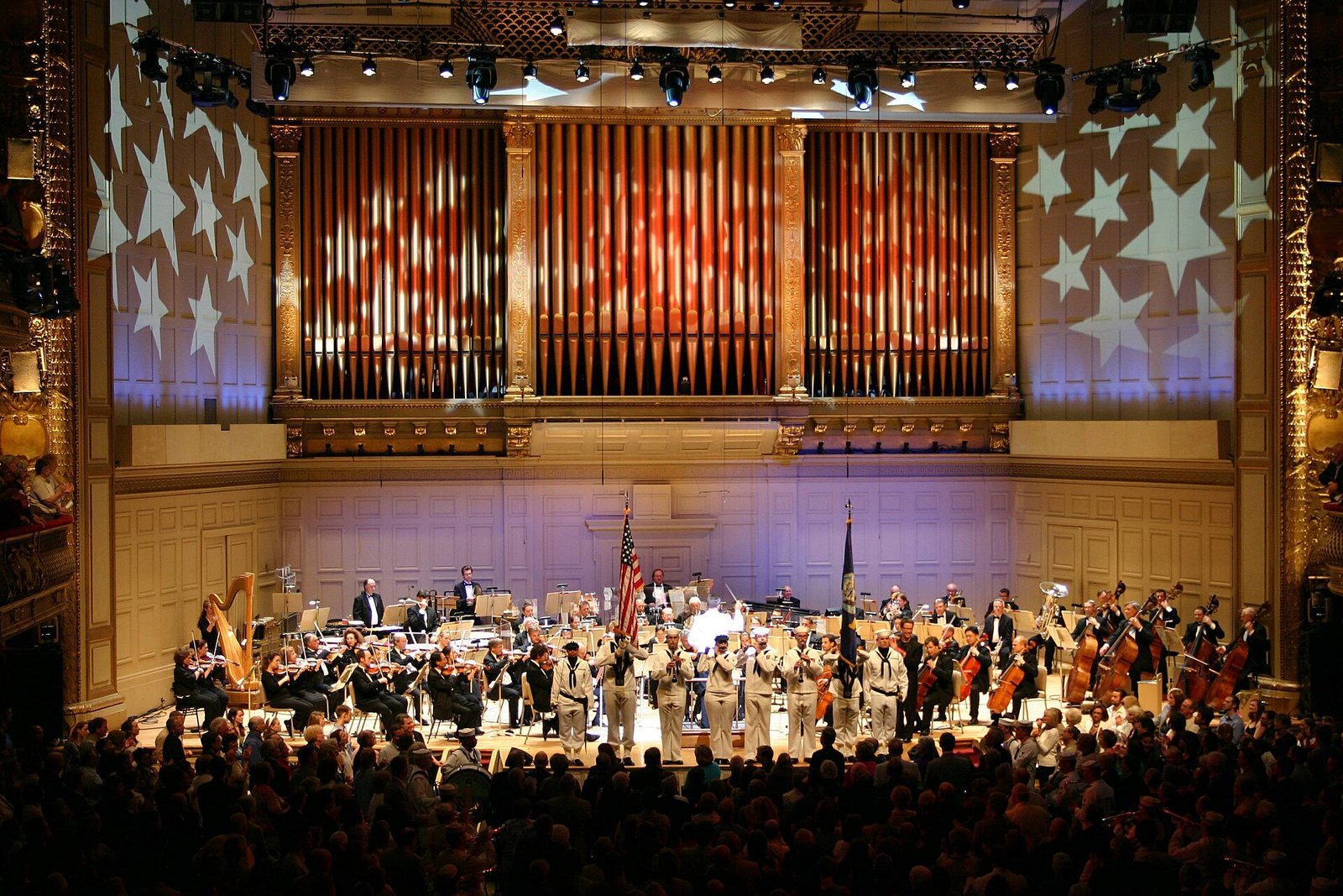 Boston Pops and the Navy Northeast Band performing the finale of America at Symphony Hall, Boston, 2007