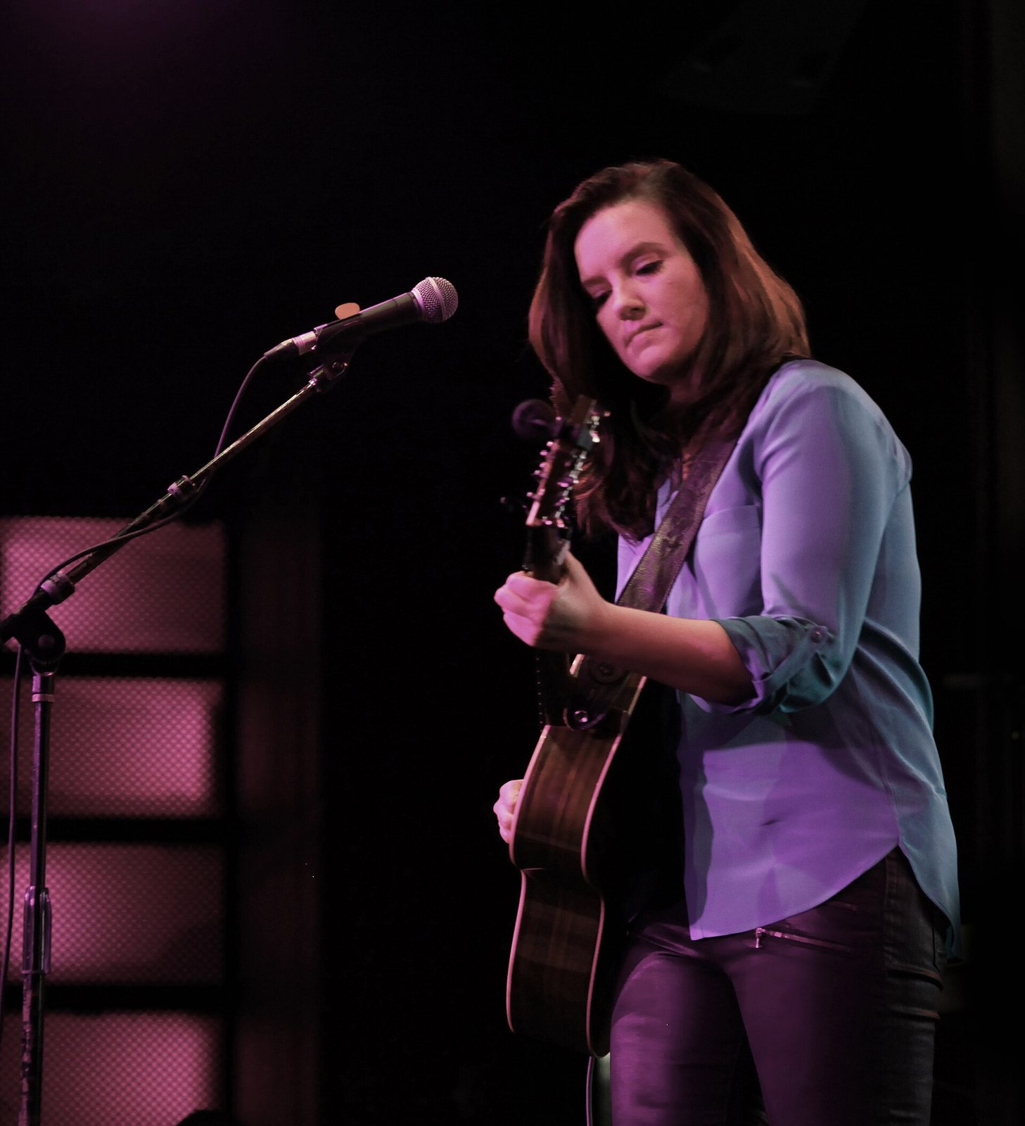 Brandy Clark playing acoustic guitar on stage at the Highline Ballroom, New York, June 2014