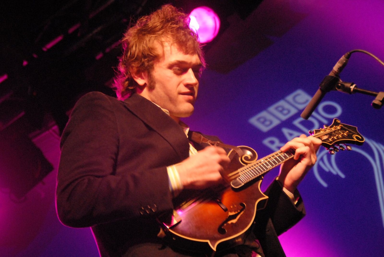 Chris Thile playing mandolin at the BBC Radio 2 Folk Awards, London, 2007