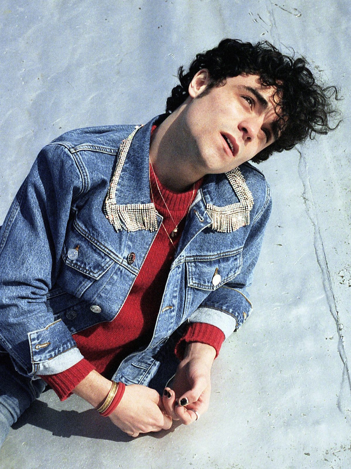 Del Water Gap (S. Holden Jaffe) in a denim jacket, photographed in Brooklyn, New York, 2020