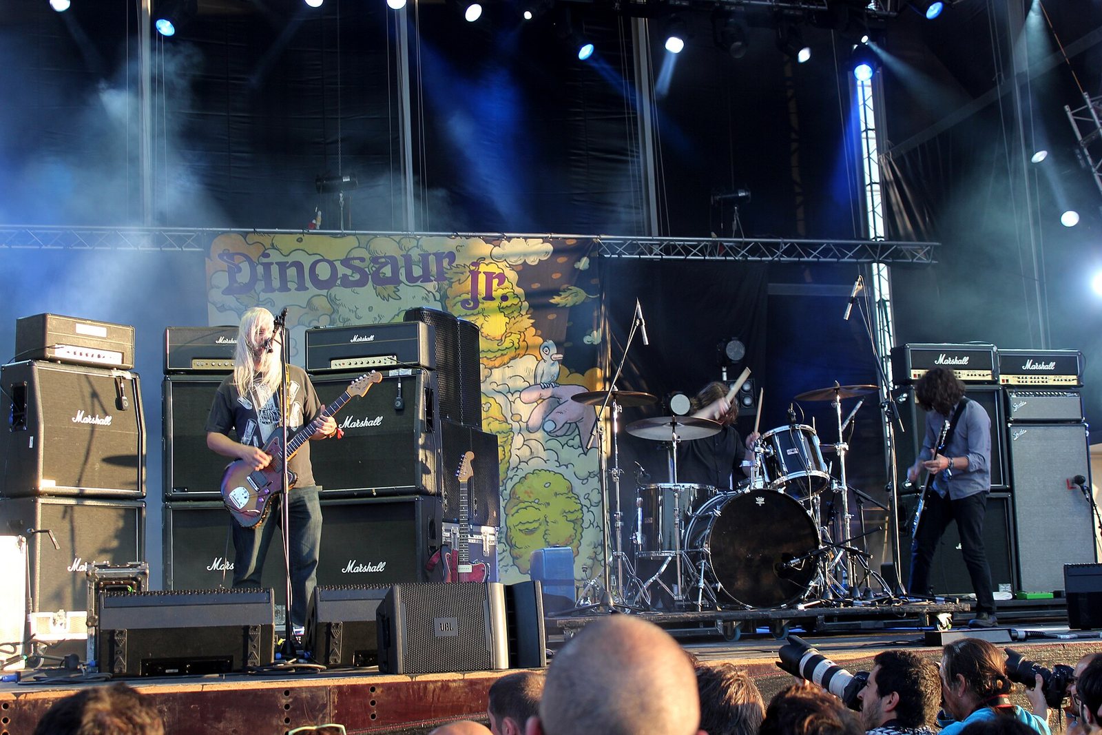 Dinosaur Jr. performing in front of their own backdrop at Optimus Primavera Sound, Porto, 2013