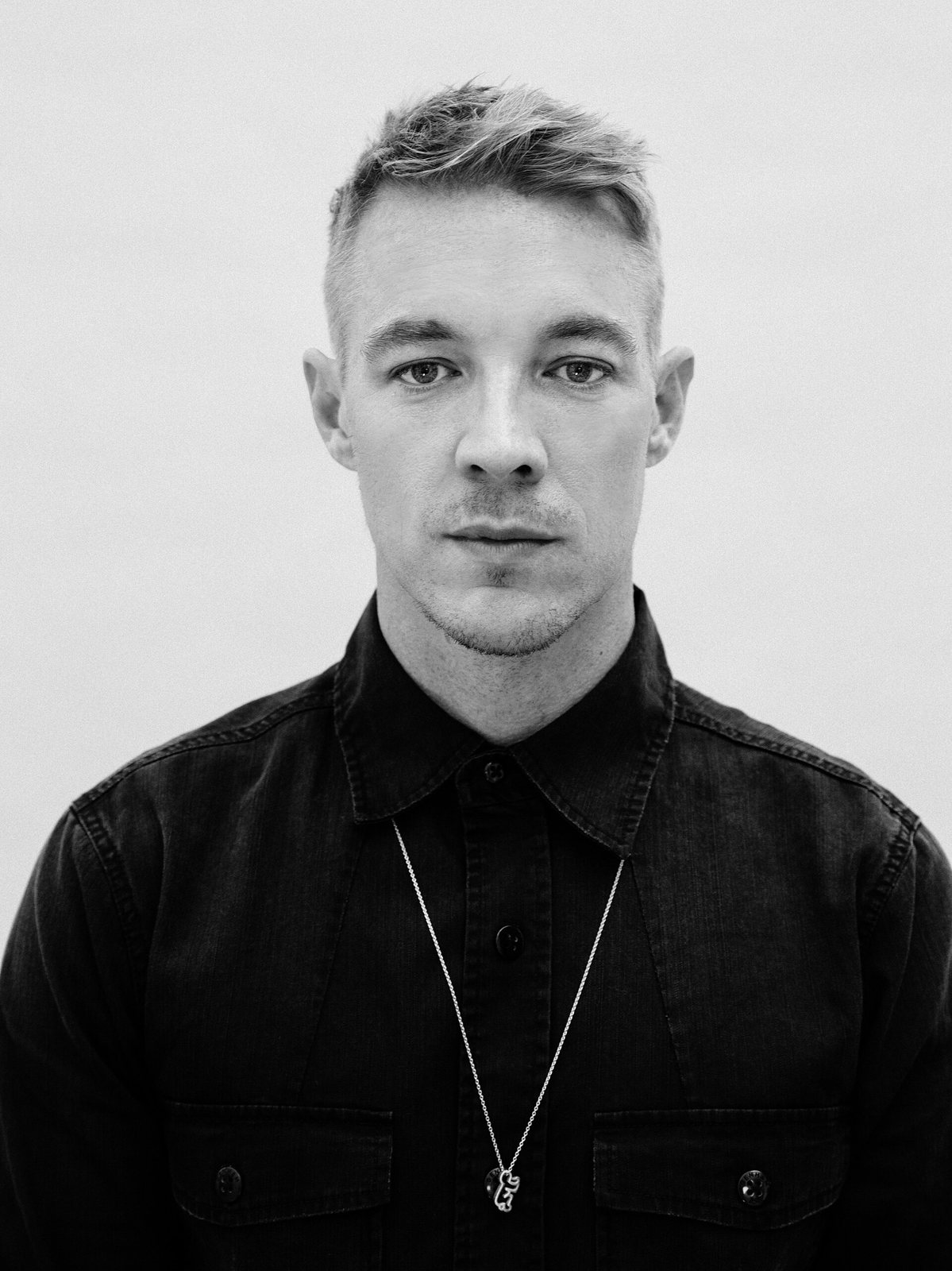 Black and white portrait of Diplo, 2014