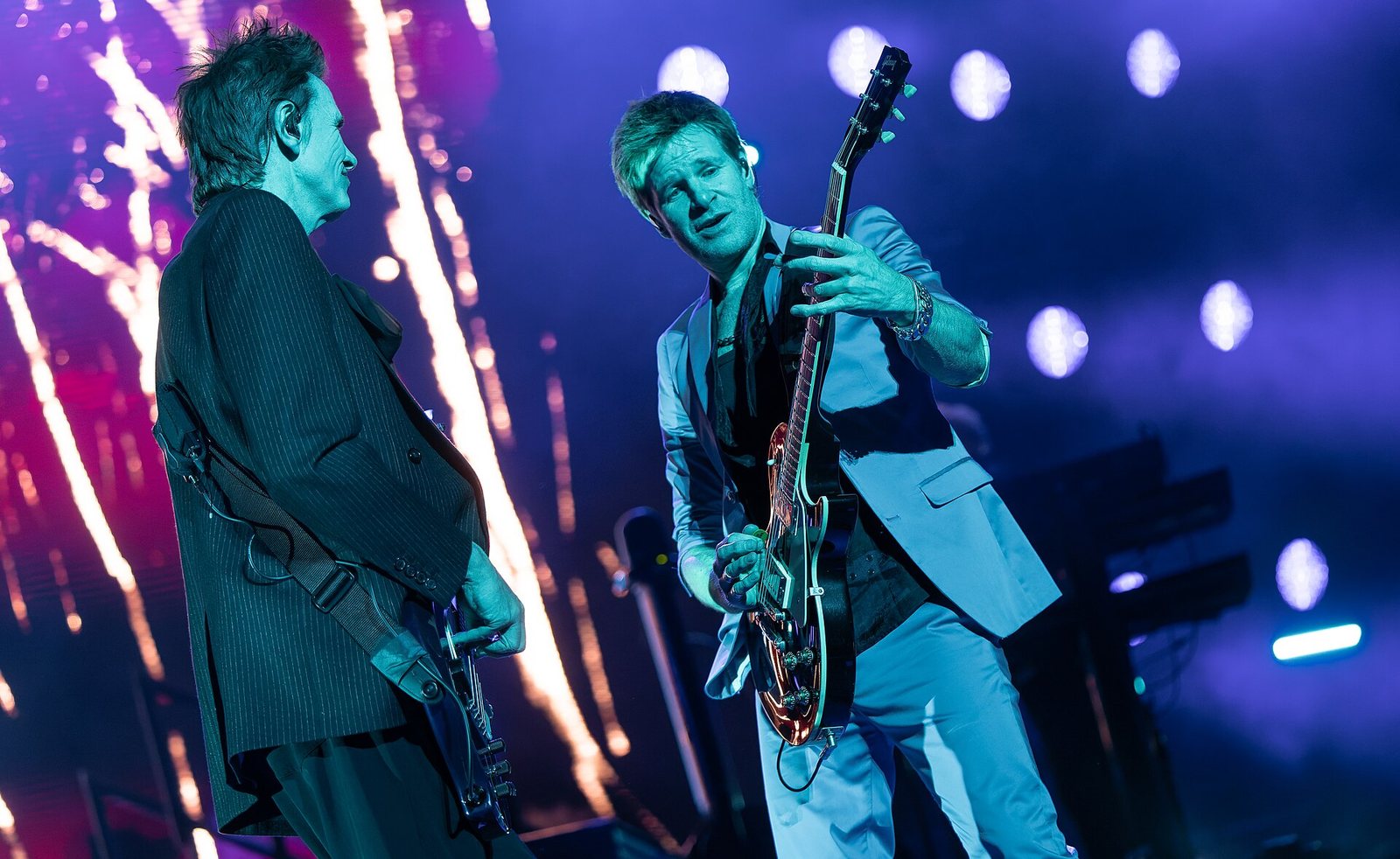 Duran Duran's John Taylor with guitarist Dom Brown at The O2 Arena, London, May 2023