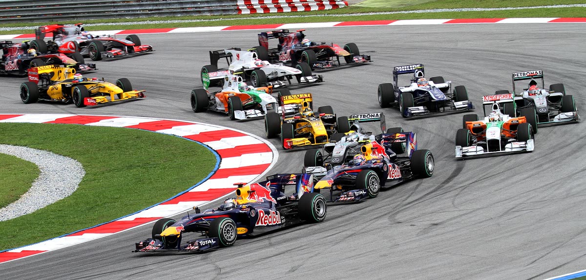 Buy Formula 1 tickets on StubOrder Formula One cars on the opening lap of the 2010 Malaysian Grand Prix