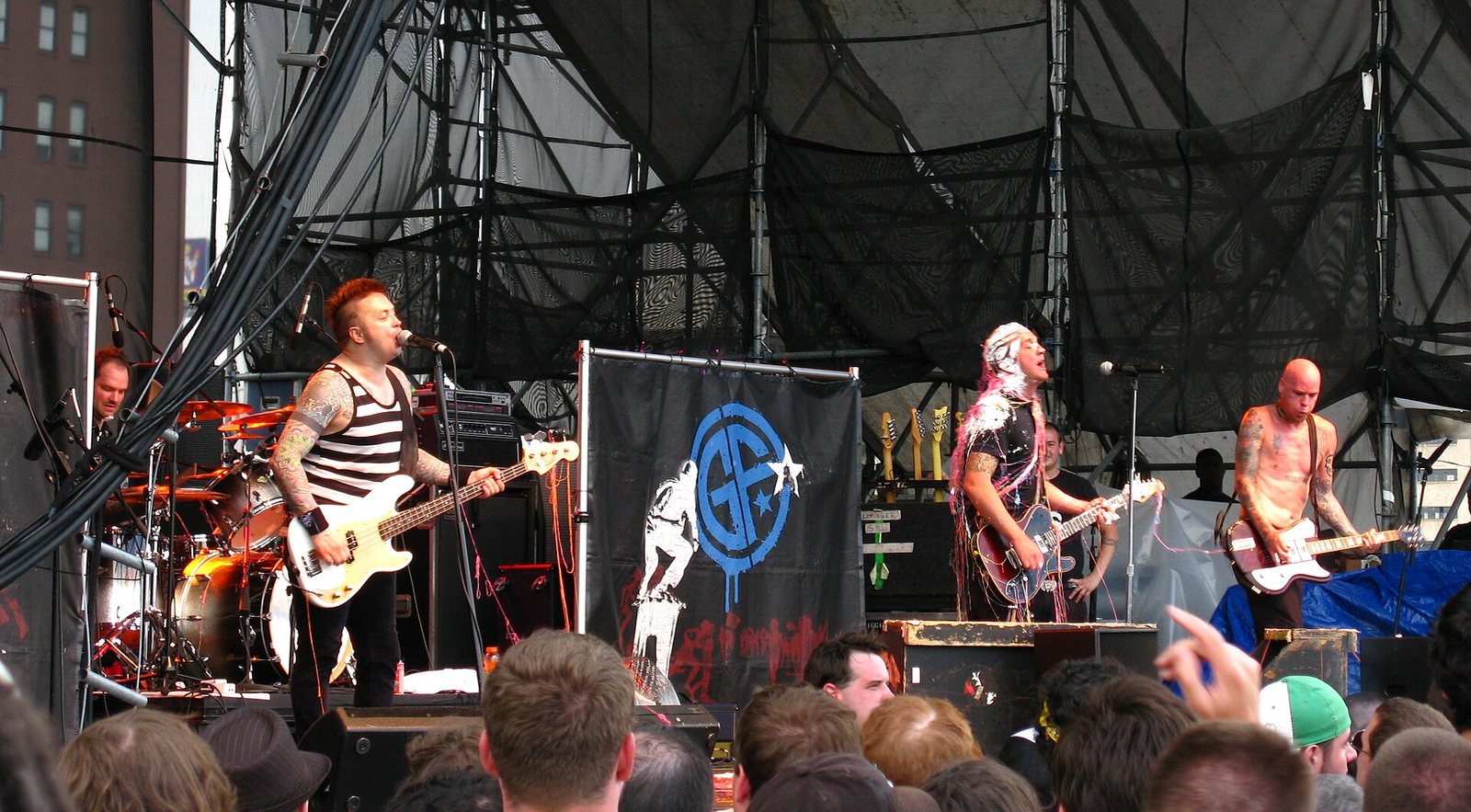 Goldfinger performing live on an outdoor stage in Philadelphia, June 2008