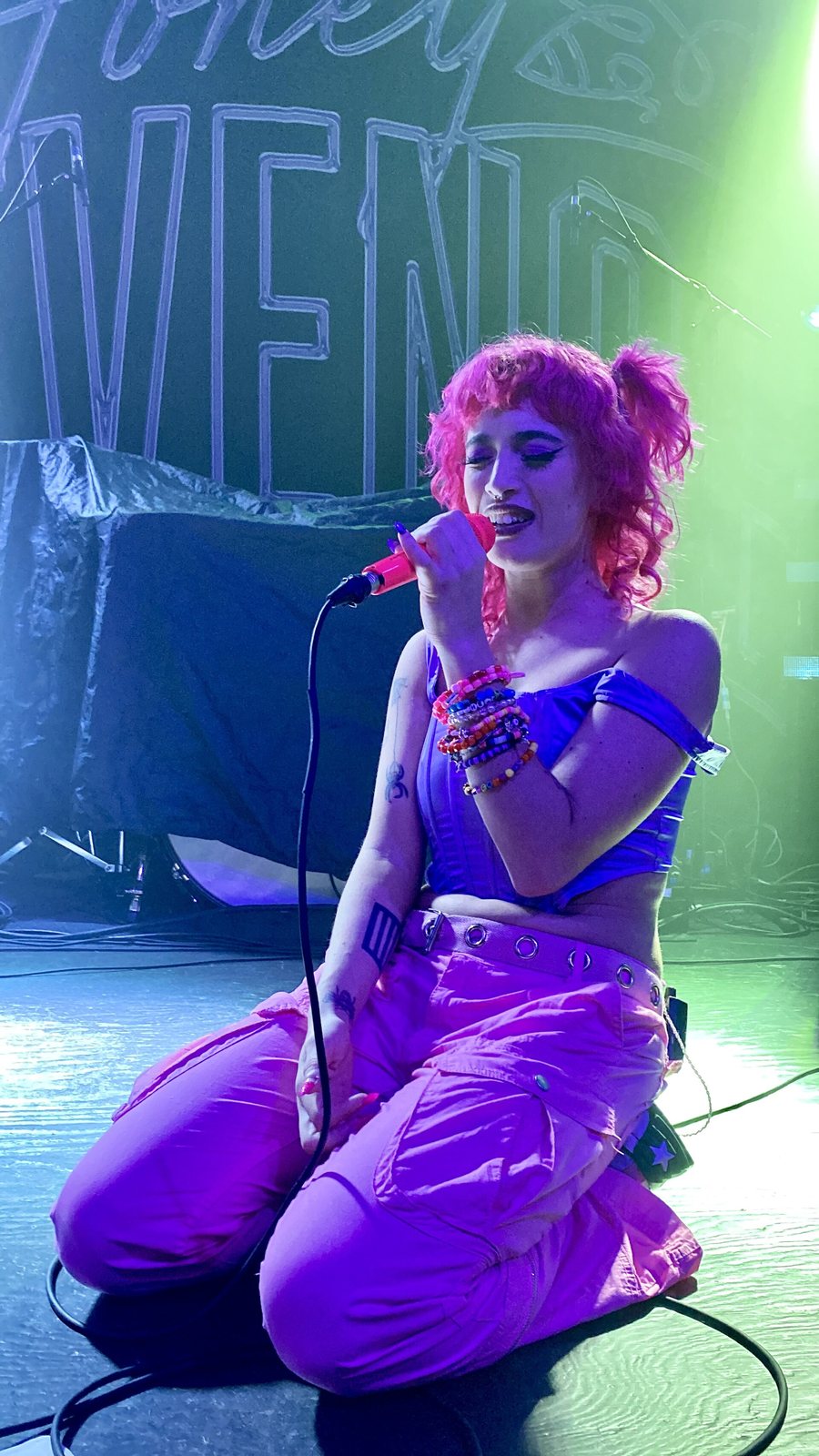 Devin Papadol of Honey Revenge singing on stage at Neumos, Seattle, February 2024
