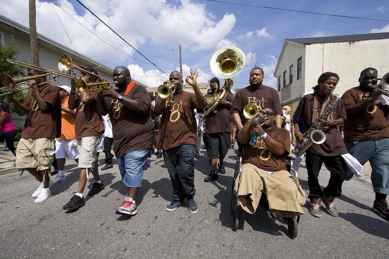 Hot 8 Brass Band marching in the Young Men Olympian Jr. 127th Annual Parade, New Orleans, 2011