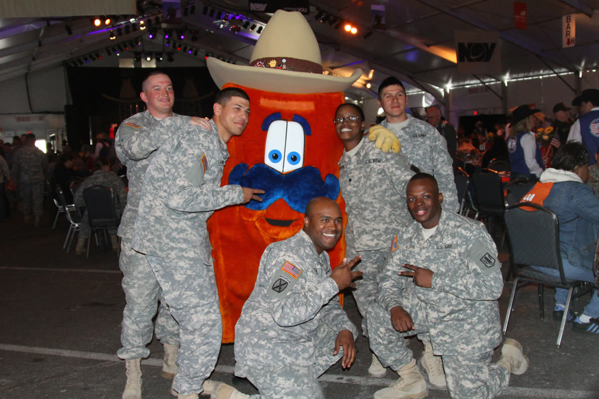 Buy Houston Livestock Show And Rodeo tickets on StubOrder Soldiers pose with the Houston Livestock Show and Rodeo mascot, 2014