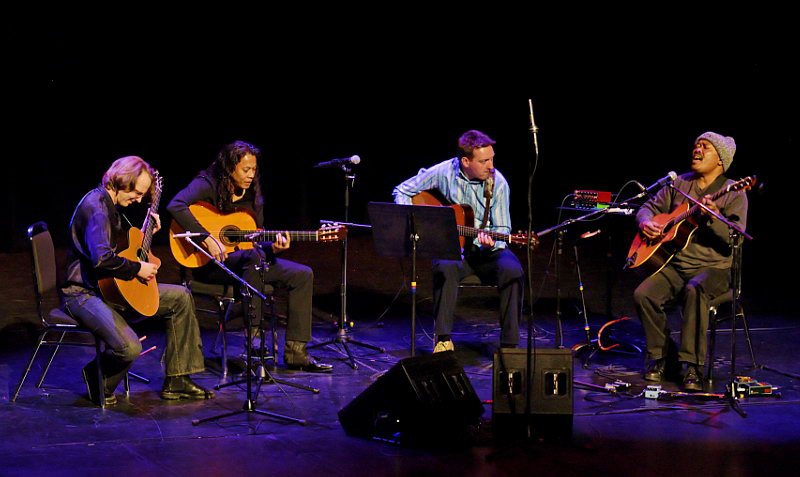 International Guitar Night's 2007 ensemble of four guitarists performing on stage in British Columbia