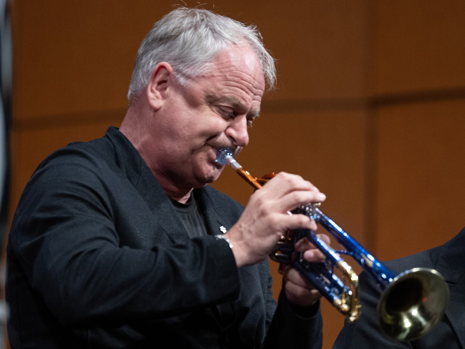 Jens Lindemann playing trumpet as guest soloist with the U.S. Navy Band in Gwangju, South Korea, 2024