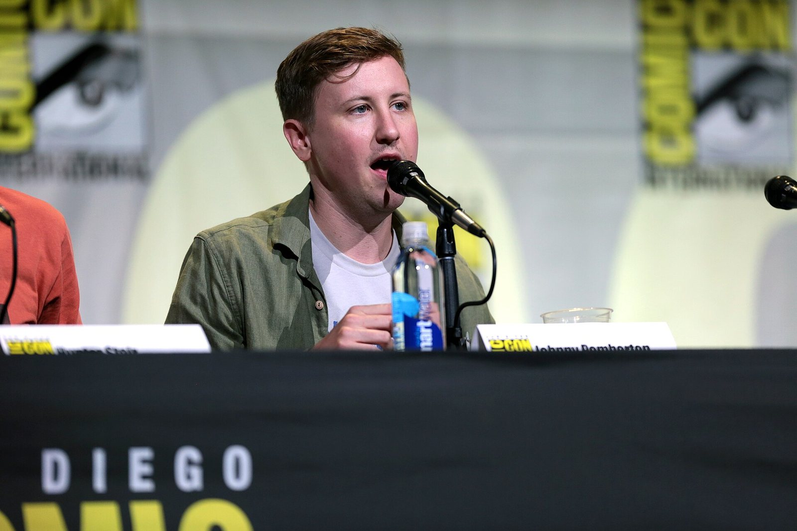 Johnny Pemberton speaking on the Feral Audio Live panel at San Diego Comic-Con, 2016
