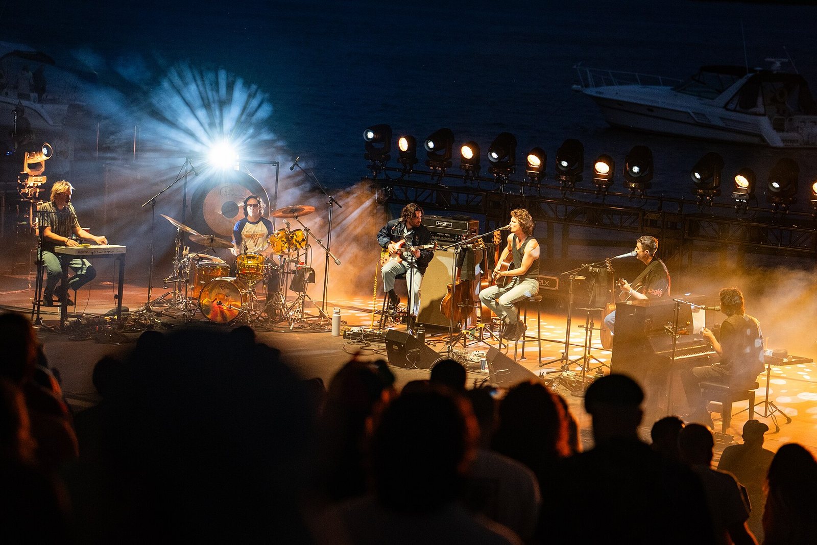 King Gizzard and the Lizard Wizard playing an acoustic set at the Aretha Franklin Amphitheatre, Detroit, August 2024