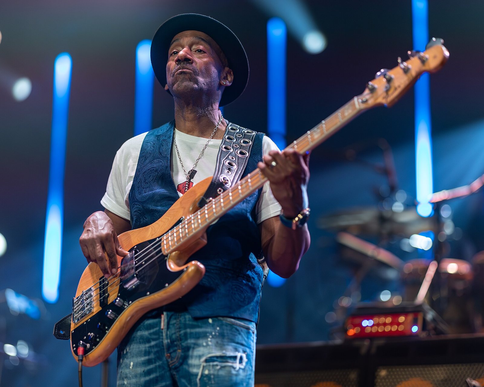 Marcus Miller playing bass on stage at the Montreux Jazz Festival, 2026