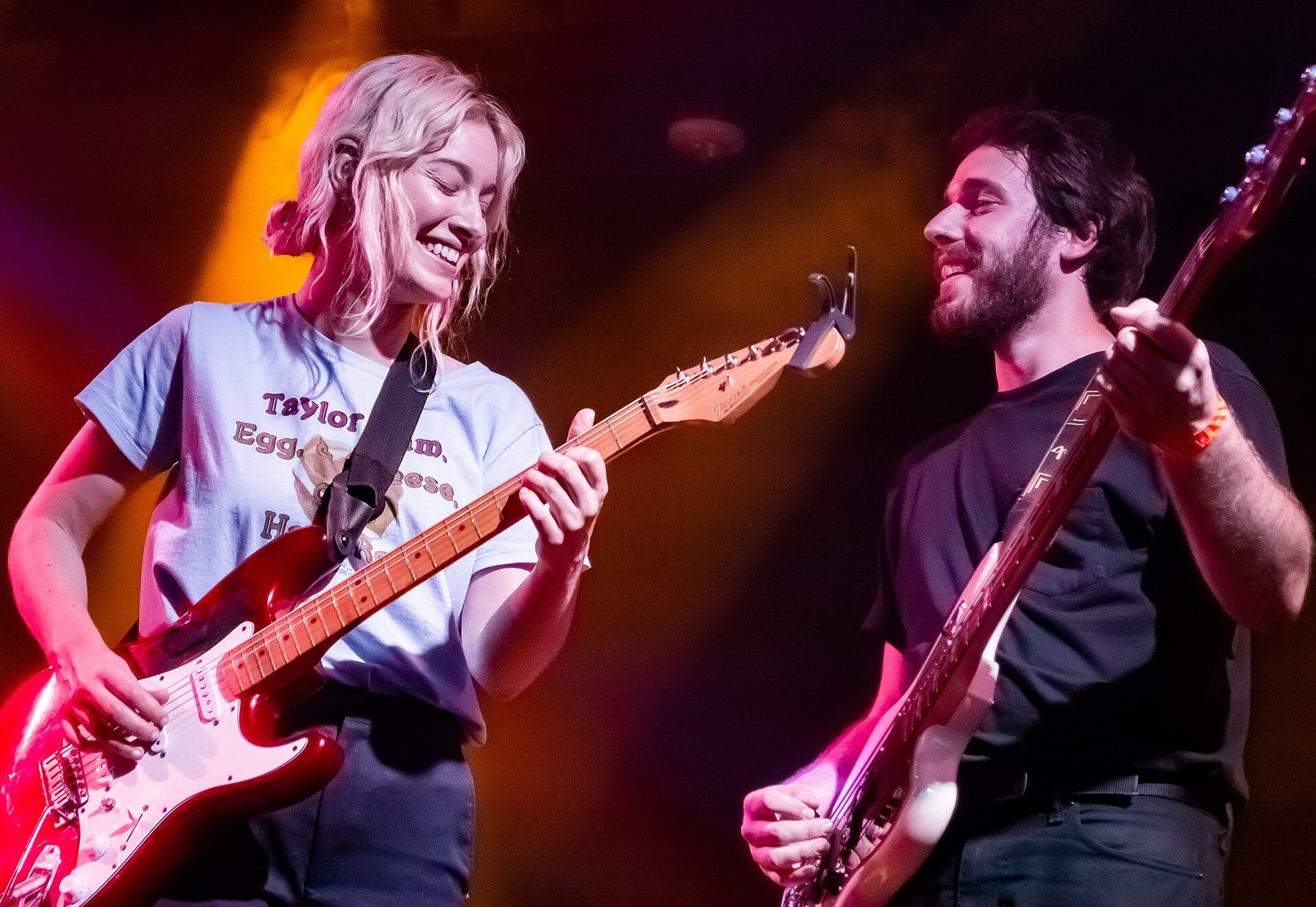 Men I Trust guitarists performing live at the Echoplex in Echo Park, Los Angeles, 2018