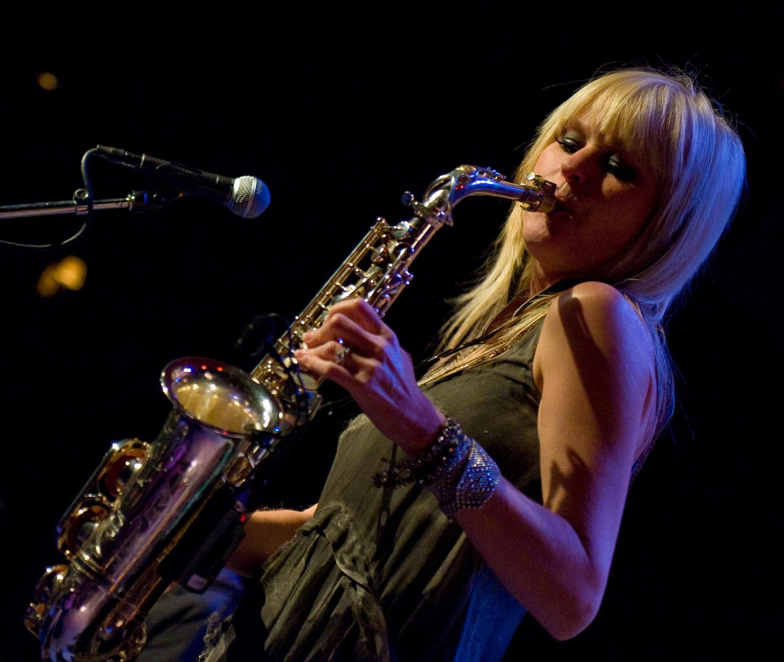 Mindi Abair playing saxophone on stage at Dimitriou's Jazz Alley, Seattle, 2011