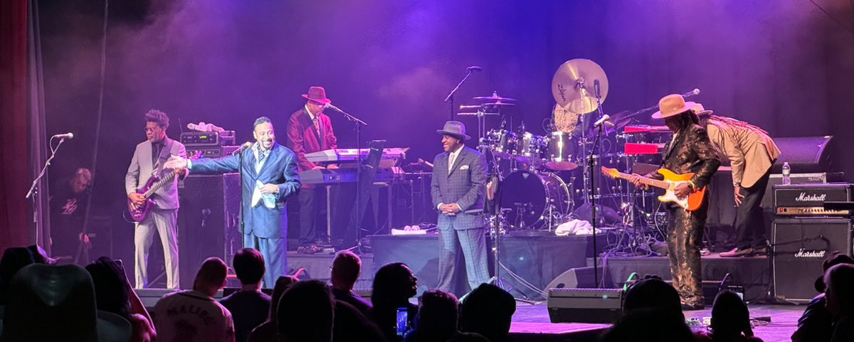 Morris Day and The Time performing live on stage, 2024