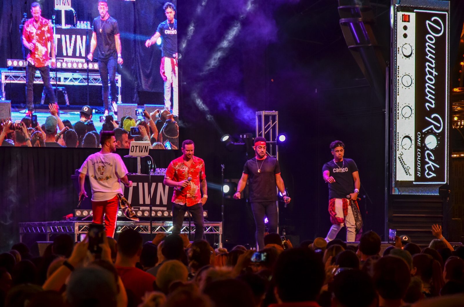 O-Town performing on the Pop 2000 Tour at the Fremont Street Experience, Las Vegas, 2019