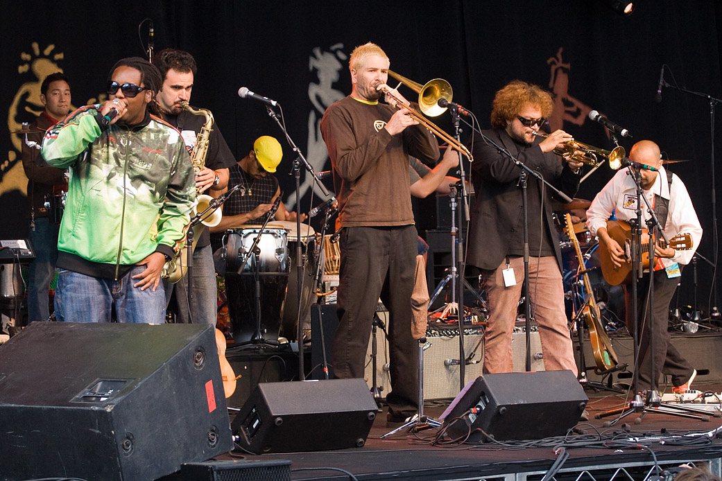 Ozomatli performing at the Edmonton Folk Music Festival, 2007