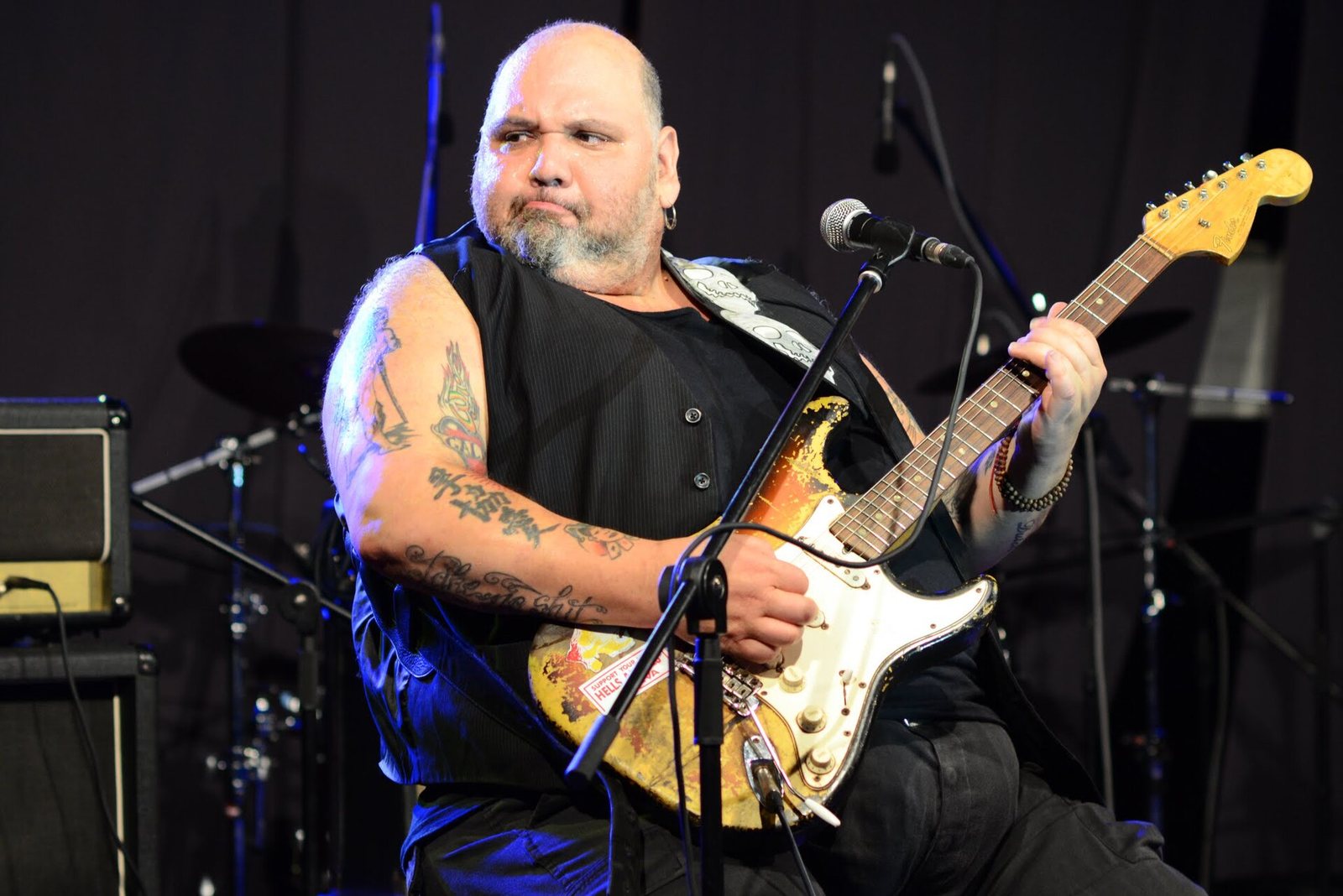 Popa Chubby playing his worn Stratocaster on stage at Zusterna, Koper, Slovenia, 2012