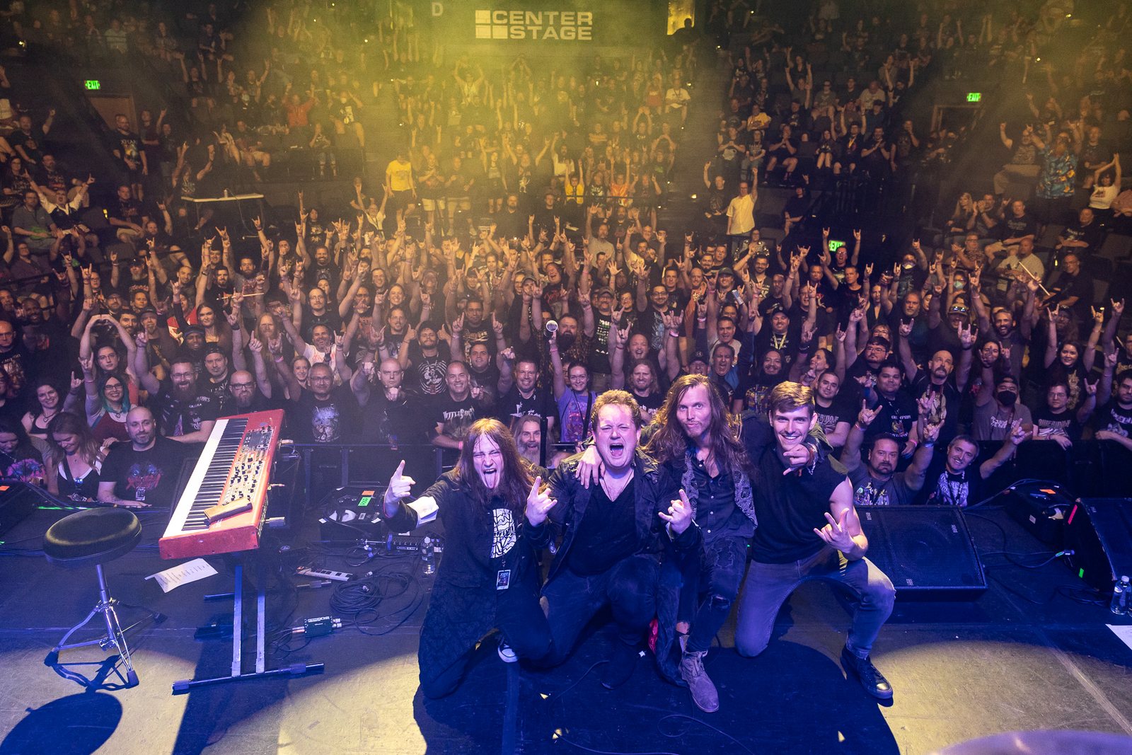 The Cryptex posing on stage before the ProgPower USA XXII crowd at Center Stage, Atlanta, 2023