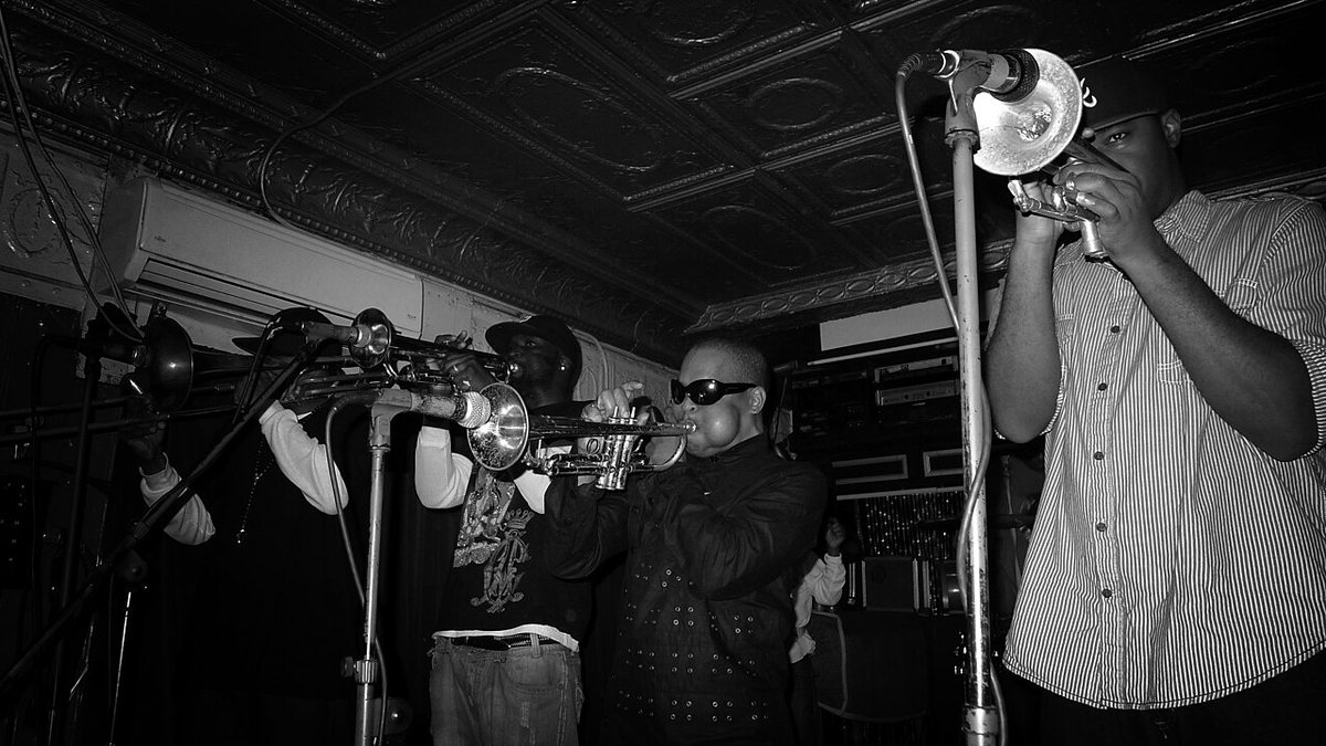 Rebirth Brass Band trumpeters playing at the Maple Leaf Bar, New Orleans, January 2011