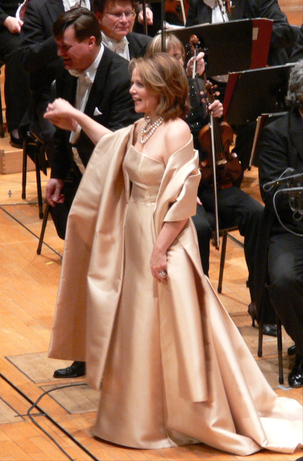 Renée Fleming on stage with conductor Christian Thielemann after a concert at the Gasteig, Munich, 2008