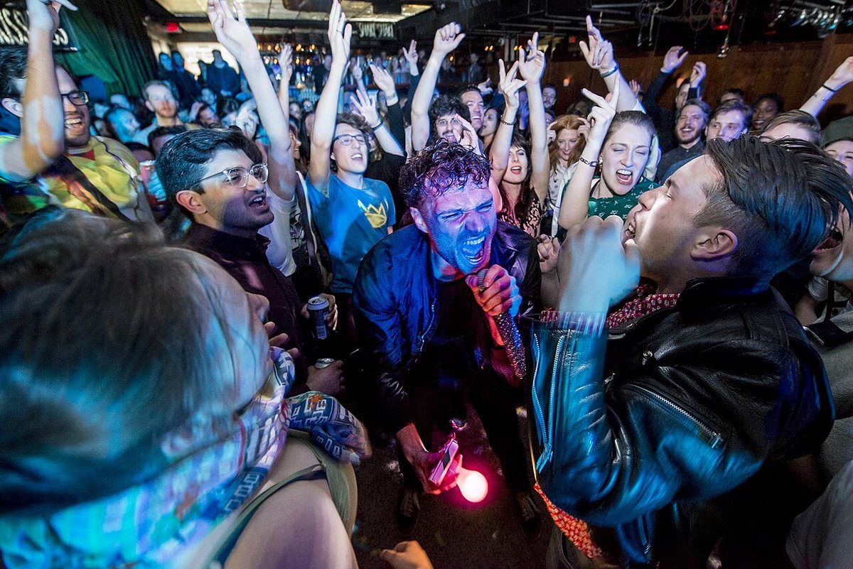 Rich Aucoin performing among the audience at The Drake Underground, Toronto, February 2018