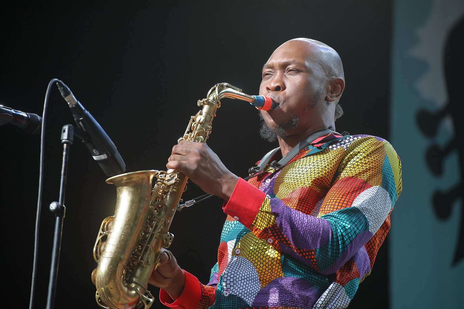 Seun Kuti playing saxophone with Egypt 80 at Rudolstadt-Festival, Germany, 2019