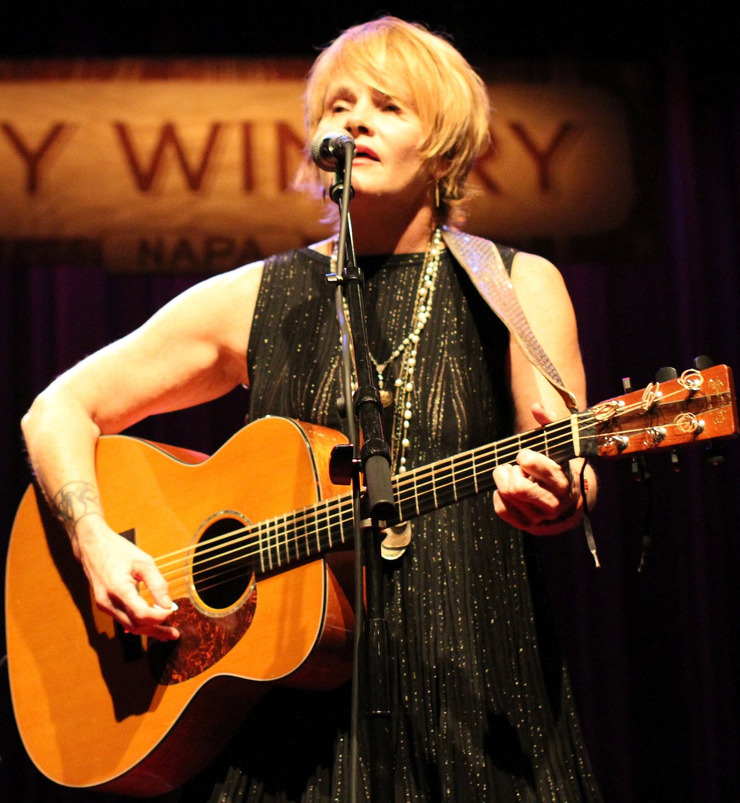 Shawn Colvin performing with acoustic guitar at City Winery, Napa, California, 2015