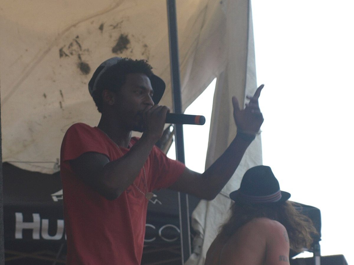 Shwayze rapping on stage beside Cisco Adler in Englishtown, New Jersey, 2008