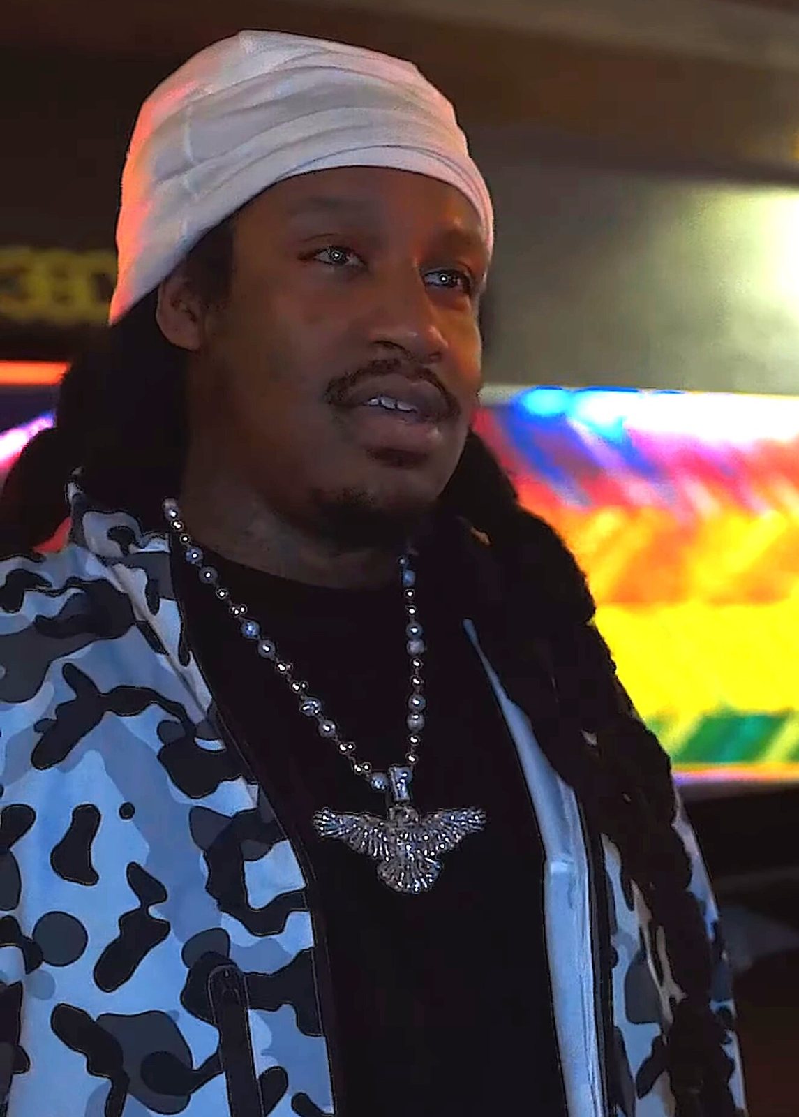 Skrilla during a street interview with Aux Cable Label in Providence, February 2025