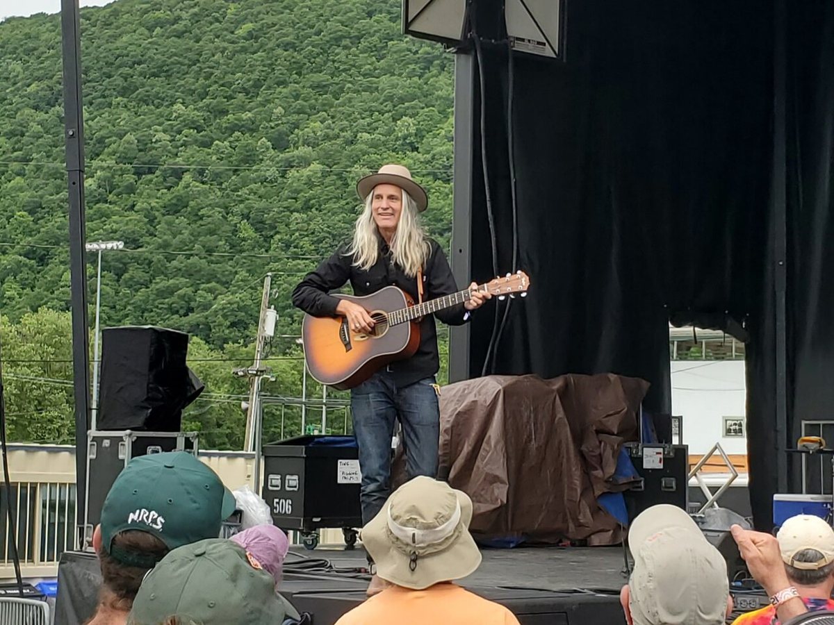 Steve Poltz playing acoustic guitar on the Potomac Stage at DelFest, Allegany County Fairgrounds, Maryland, 2022