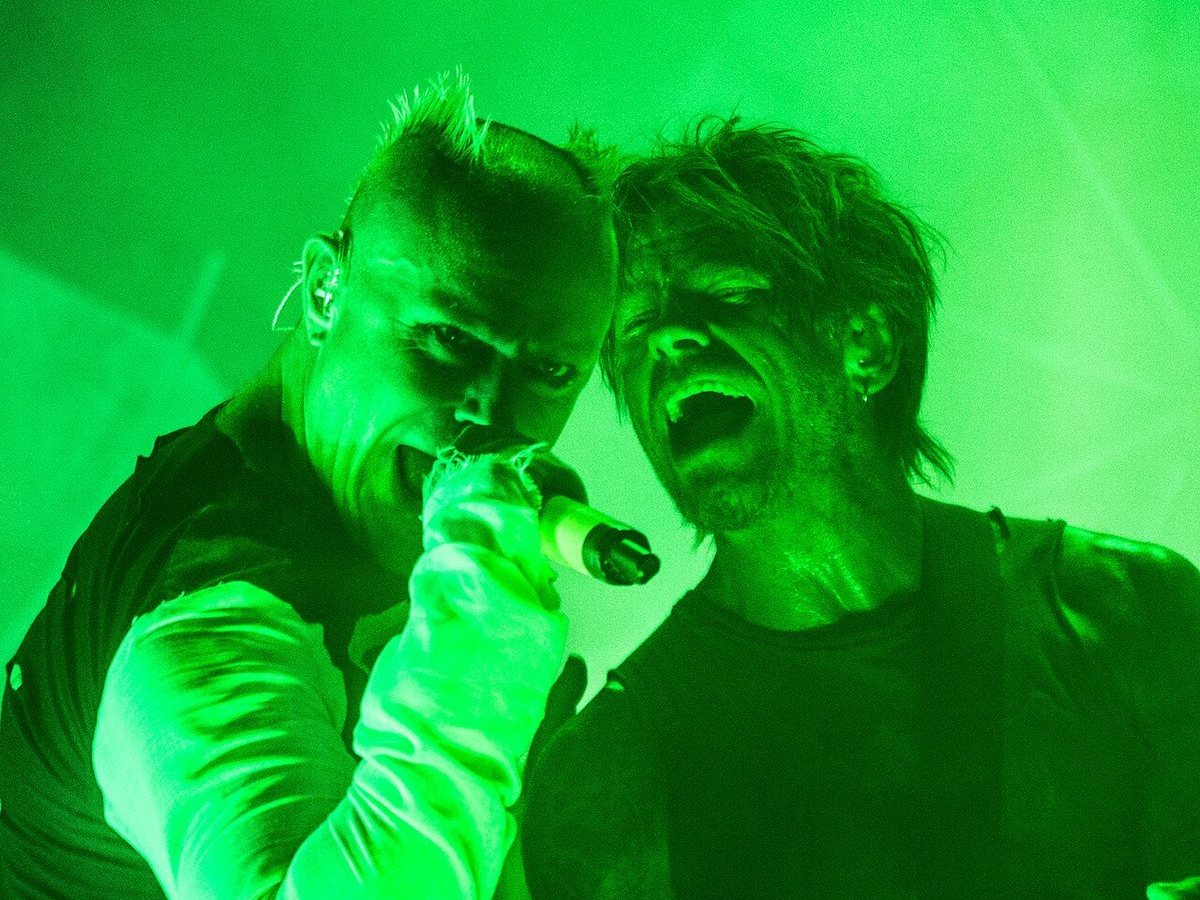 Keith Flint and Rob Holliday of The Prodigy performing at FIB Benicassim festival, Spain, 2015