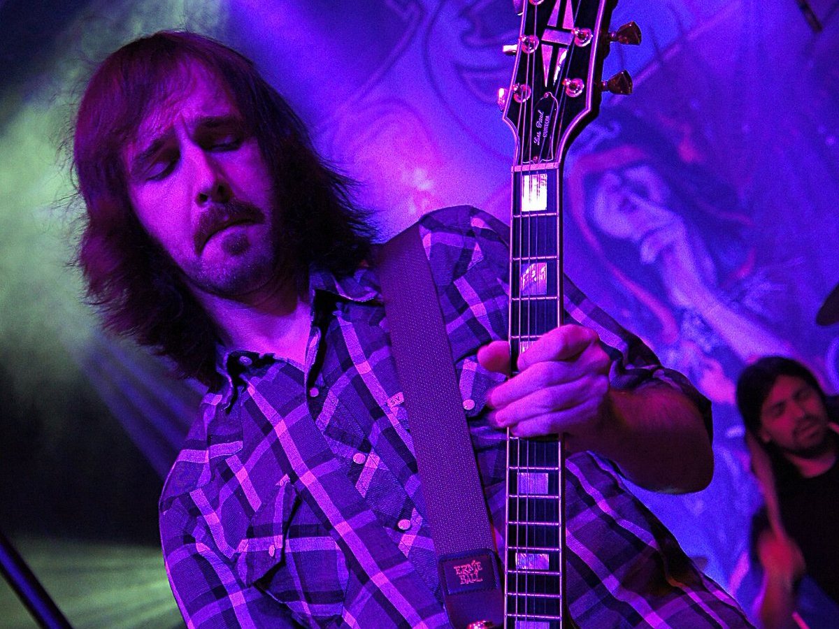 J. D. Cronise of The Sword playing guitar at The Observatory, Santa Ana, California, 2013