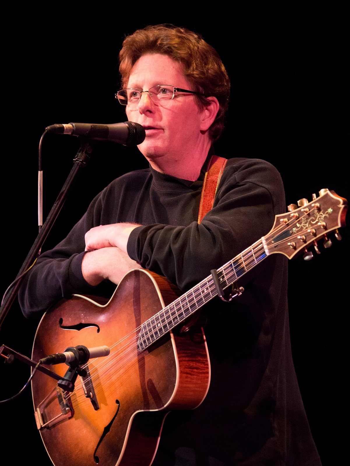 Tim O'Brien at the microphone during Knicely's Big Winter Concert, Franklin Park, Round Hill, Virginia, 2012