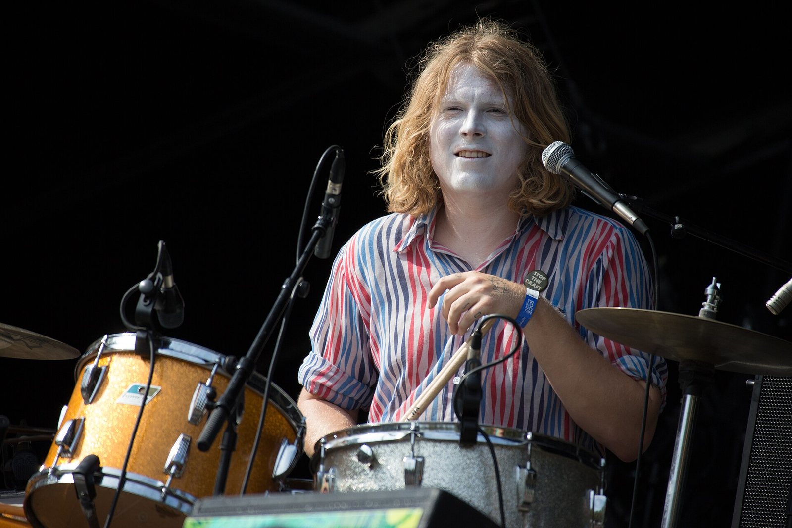 Ty Segall playing drums during a Fuzz concert at Rock en Seine, Paris, 2015